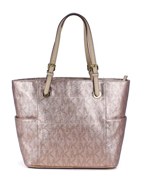 michael kors rose gold handbag floral pattern|Michael Kors gold tote handbags.